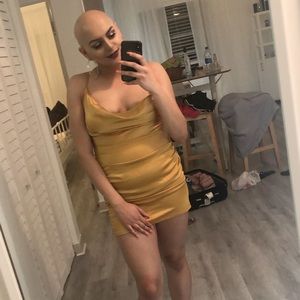 Mustard/Gold Satin Cowl Slip Dress!